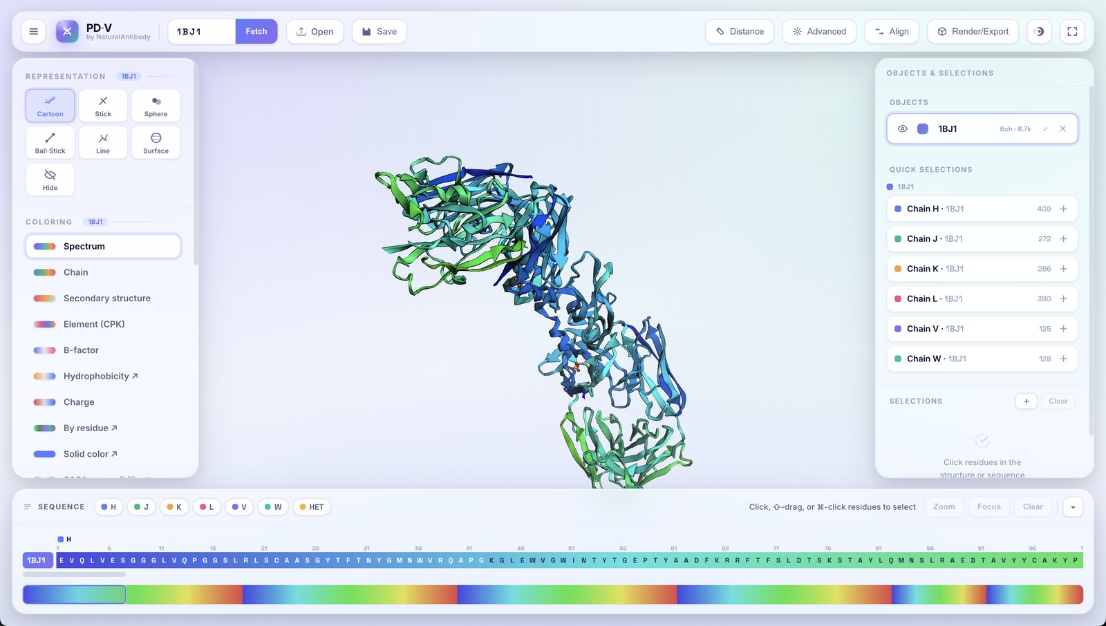 Structure shown under each coloring scheme